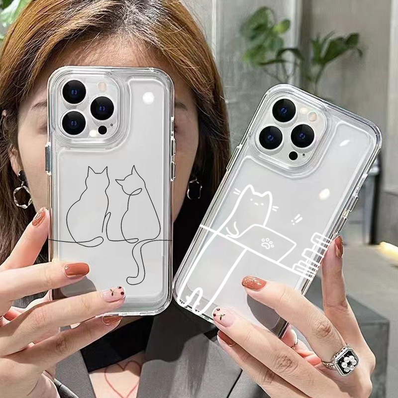 Xiaomi Phone Accessories - Cute Line Cat Anti-drop Phone Case